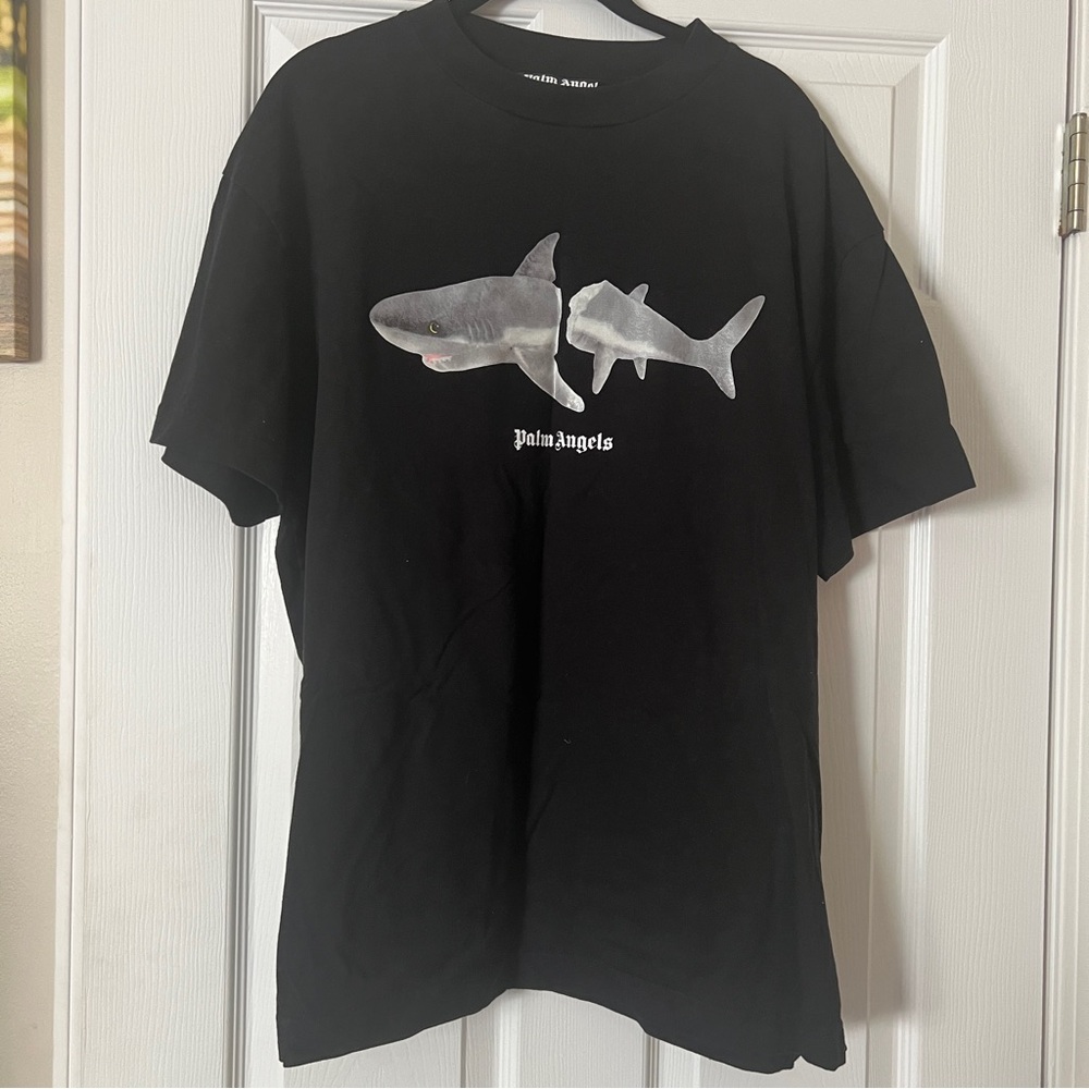 Palm Angels Black Tee with Shark Graphic